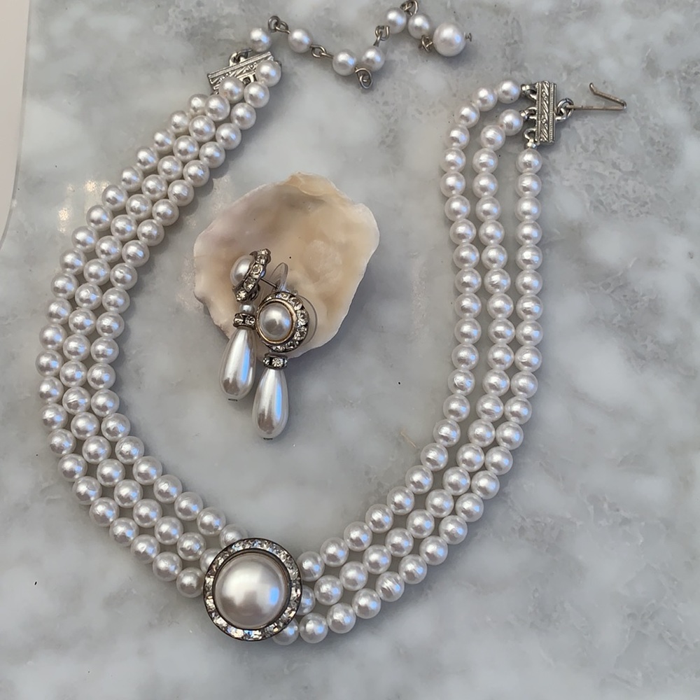 Vintage Formal Faux Pearl Rhinestone Set